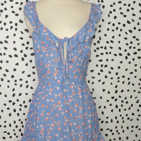 Flynn Skye Blue Falling Flora Floral Print Mimi Ruffle Trim Romper - Picture 6 of 11